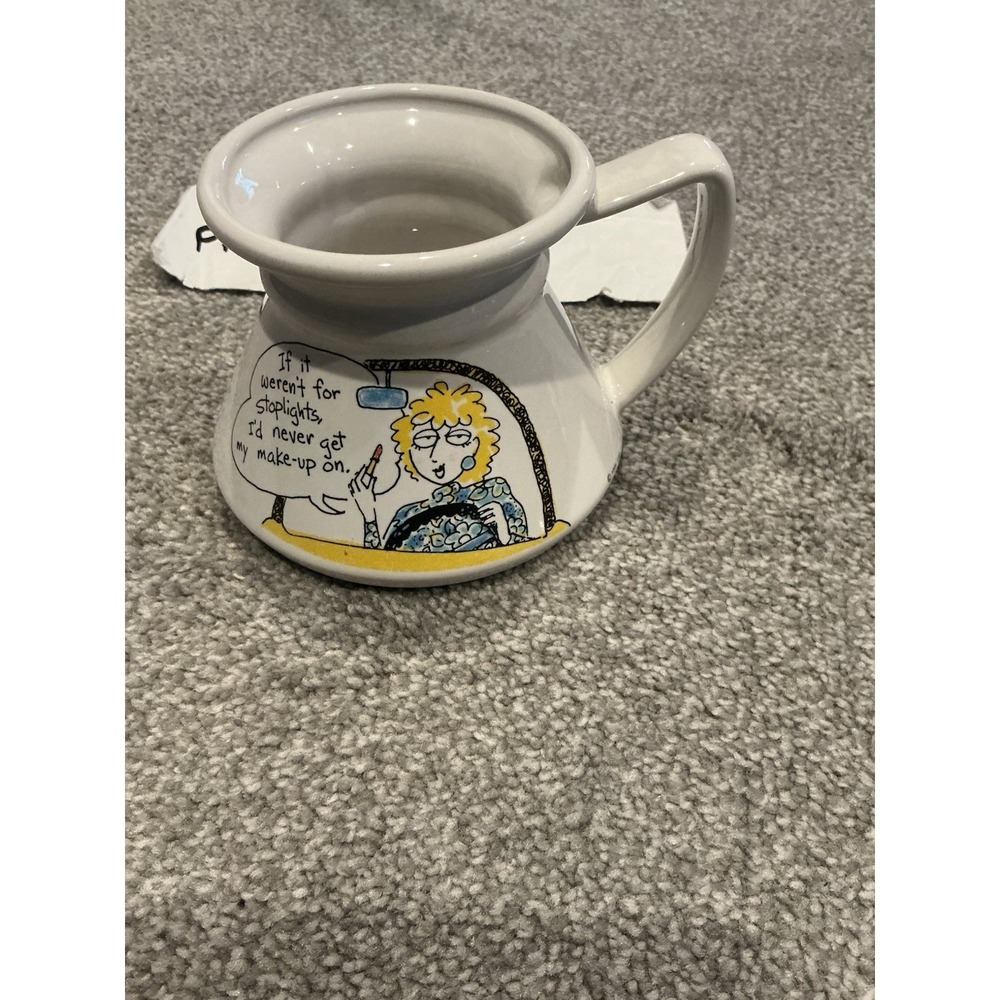 Vintage No Spill No Slide Funny Mug Cup Makeup At Stoplights Saying Flat Bottom
